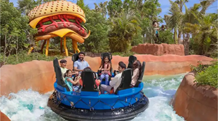 young adults enjoying a ride in a water park in Dubai