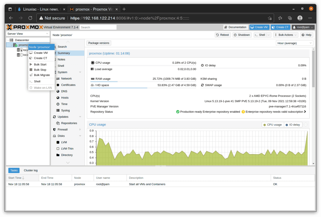 Proxmox VE 7.1 Web UI