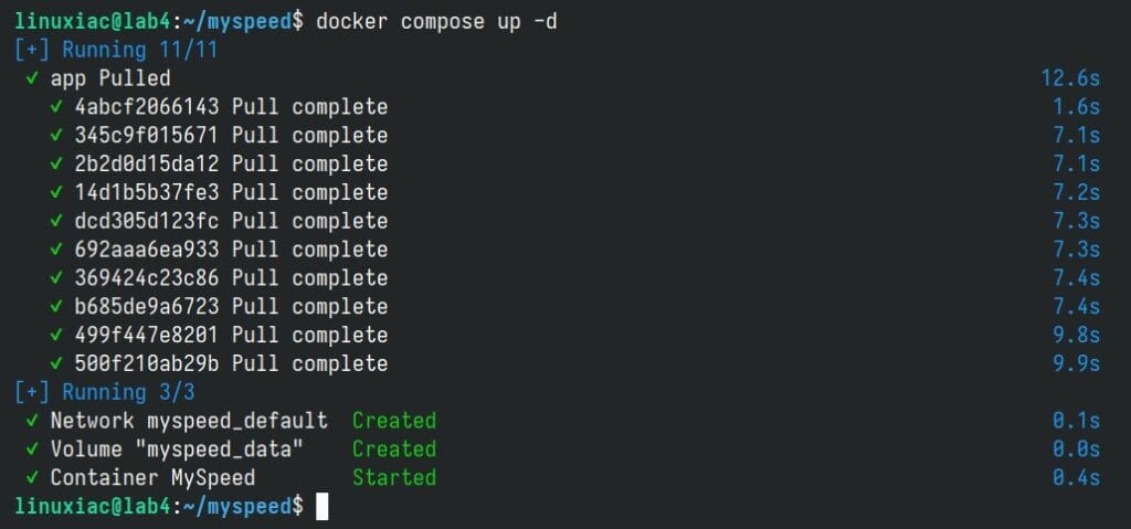 Deploying MySpeed with Docker Compose.