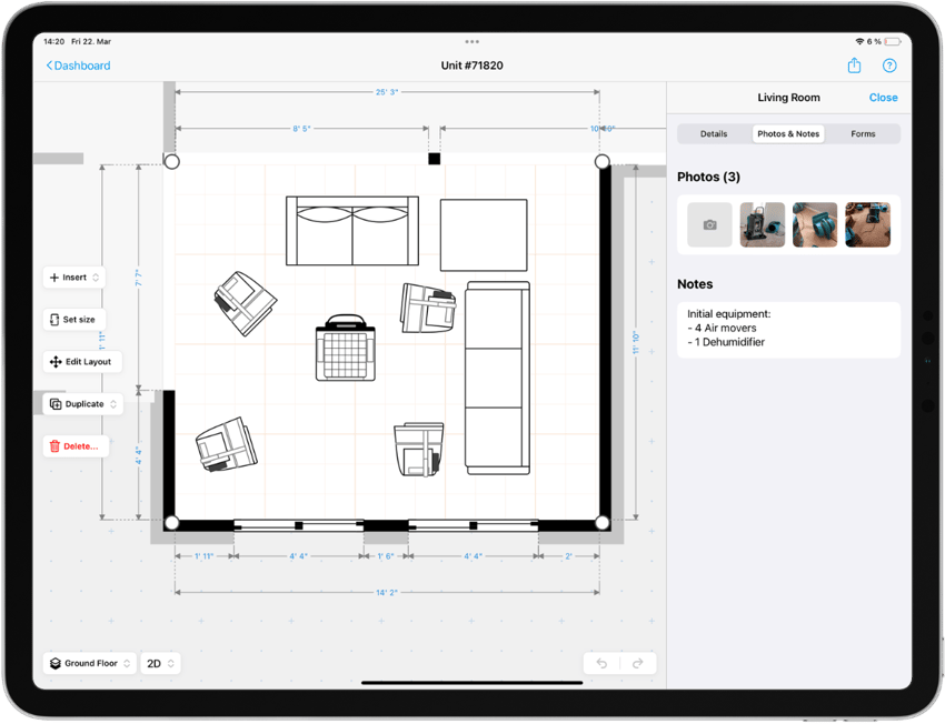 Notes equipment placement