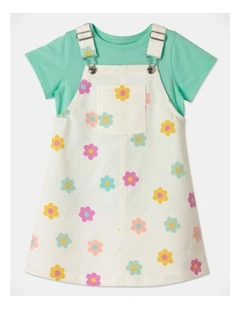 Denim Daisy Pinafore & Tee Set in White