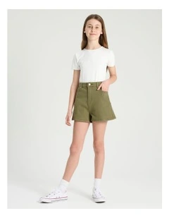 A-Line Denim Short in Khaki