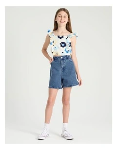 Mid Rise Bermuda Short in Mid Denim