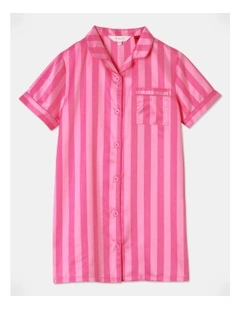 Satin Striped Nightie in Bright Pink