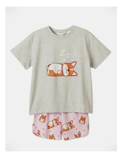 Sleeping Dog Pyjama Set in Grey Marble