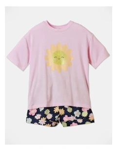 Flower Short Sleeve Pyjama Bamboo Set in Light Pink