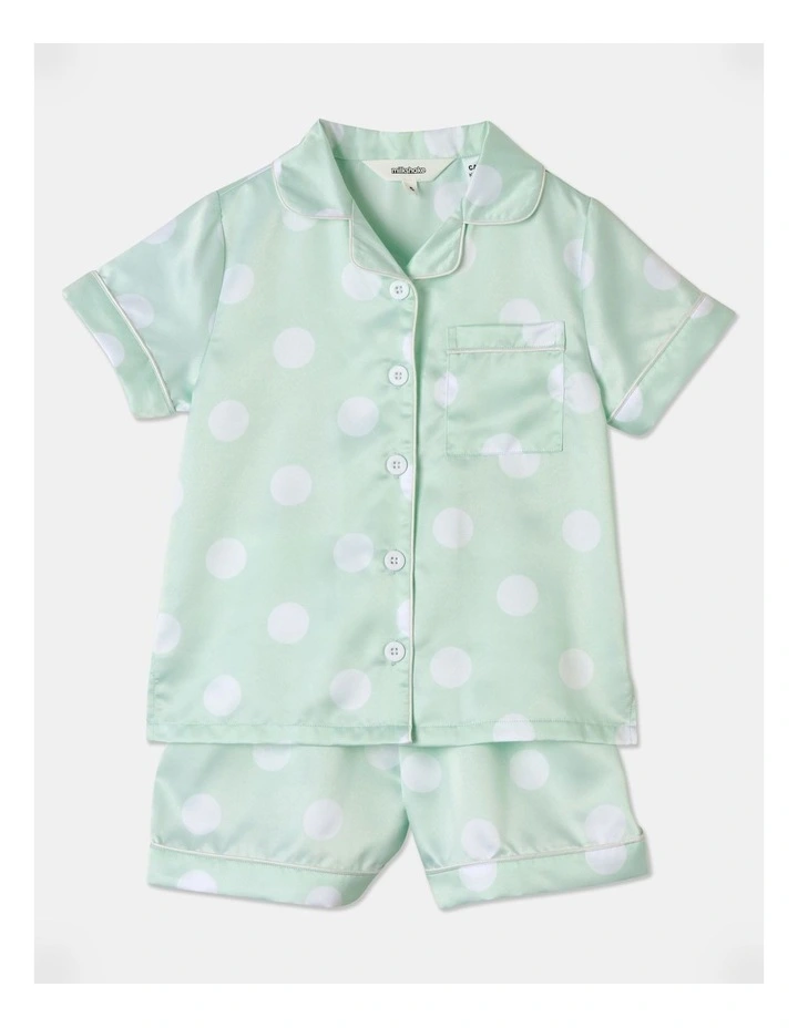 Polka dot Satin Short Sleeve Pyjama Set in Aquamarine image 1