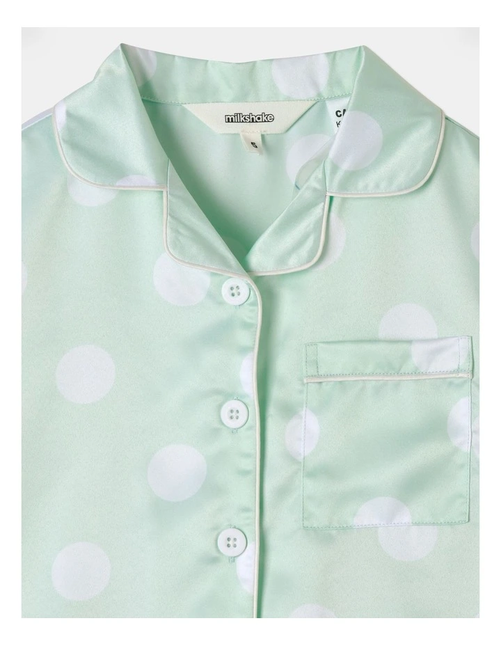 Polka dot Satin Short Sleeve Pyjama Set in Aquamarine image 2