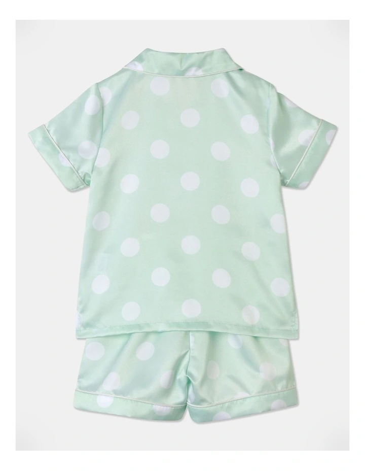 Polka dot Satin Short Sleeve Pyjama Set in Aquamarine image 3