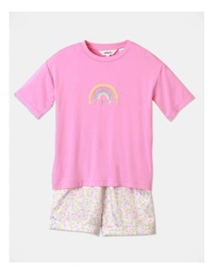 Bamboo Rainbow Short Sleeve Pyjama Set in Pink