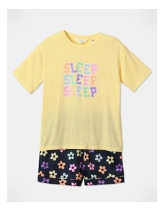 Sleep Relaxed Bamboo Short Sleeve Pyjama Set in Light Yellow