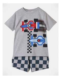 Race Car Pyjama Set in Grey Marble