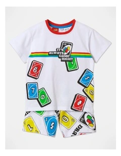 It's Always Game Night Short Sleeve Pyjama Set in White