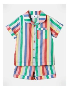 Large Stripes Short Sleeve Pyjama Set in Rainbow