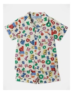 Alphabet Short Sleeve Pyjama Set in Multi