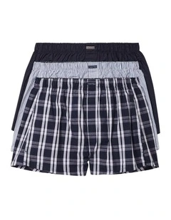 Cotton Classics Woven Boxer 3 Pack in Navy