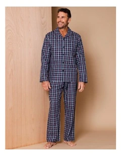 Long Sleeve Poplin Soft Wash Pyjama Set Classic Check in Navy