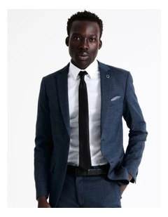 Tailored Sharkskin Suit Jacket in Blue