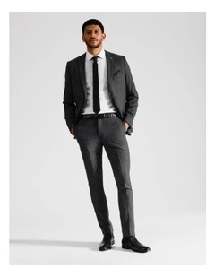 Slim Birdseye Suit Jacket in Charcoal