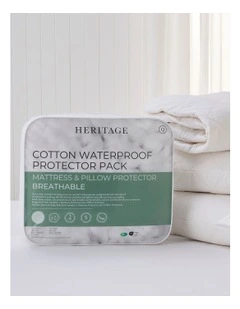 Washable Cotton Waterproof Mattress and Pillow Protector Pack in White