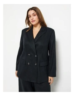 Linen Double Breasted Blazer in Black