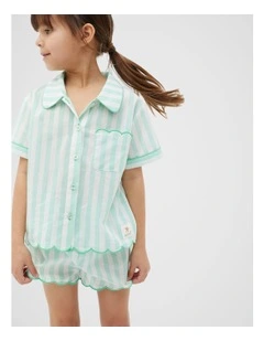 Stripe Scallop Pyjama in Mint