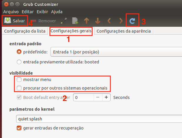 Como esconder o menu de inicialização do Grub