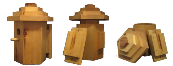 Hexagonal
                    Birdhouse Knotty White Pine side, bracket and roof
                    picture