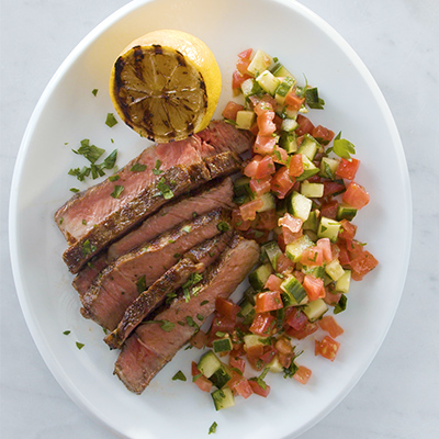 Moroccan Steak with Cucumber and Tomato Salad