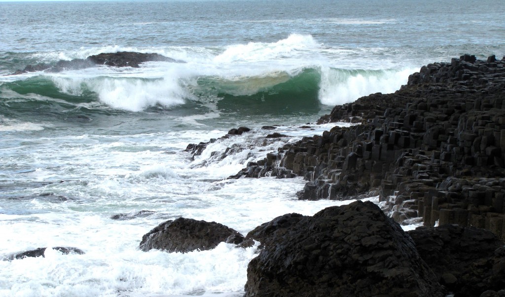 Waves crashing on the Giant's Causeway. Big, but not terrifyingly big.