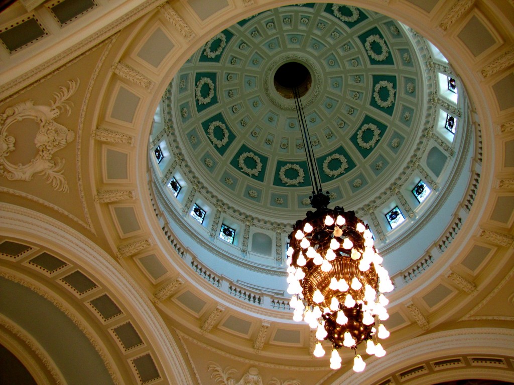 There are a total of five domes on the City Hall: one atop each of the four corner towers, and this central one.