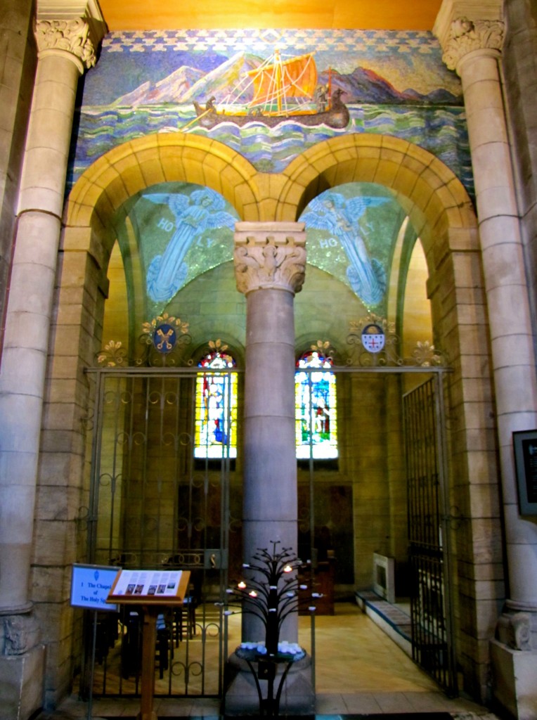 The Chapel of the Holy Spirit is right across the church from the Baptistery, and has beautiful mosaics, as well. The mosaics were made by two sisters in the 1930s.