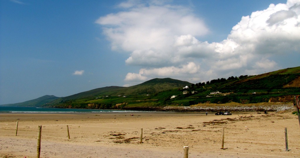 Inch Beach is a peninsular beach made by ocean drift, stretching almost all the way across Dingle Bay from the Dingle Peninsula to the Iveragh Peninsula.