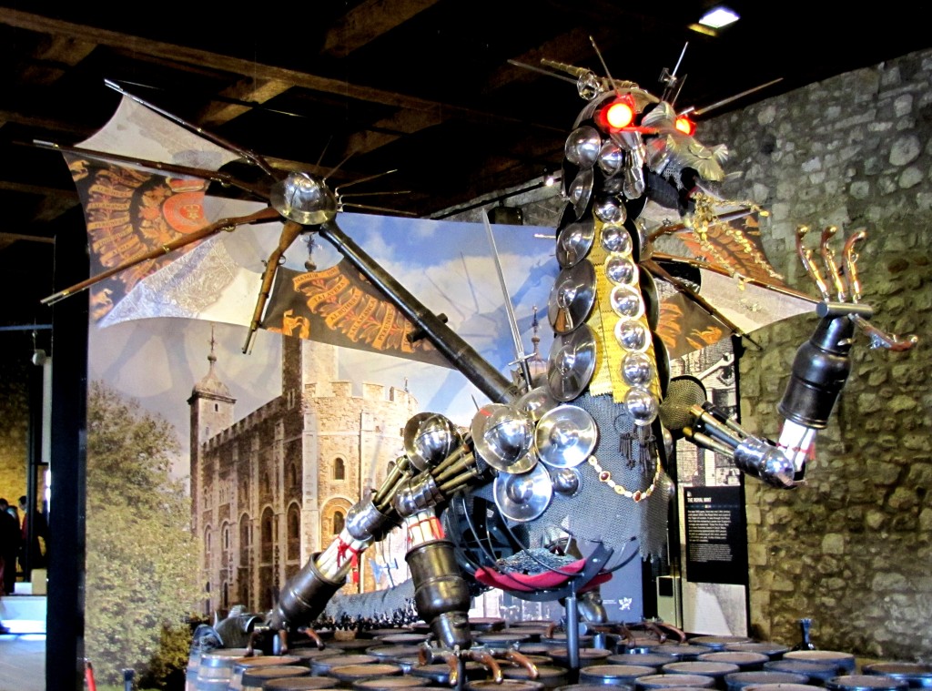 Or this dragon built from armour and weapons on the top floor.