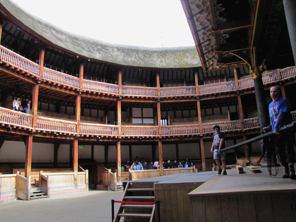 The Globe is a working theatre. They are apparently building the set for Merchant of Venice today.