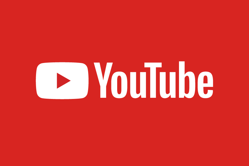 The YouTube logo features a red play button inside a white rectangle, next to the word "YouTube" in bold black text.