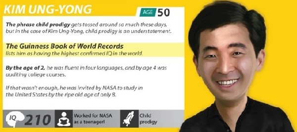 Kim Ung-Yong, one of the Top 10 smartest people alive today by SuperScholar.org.