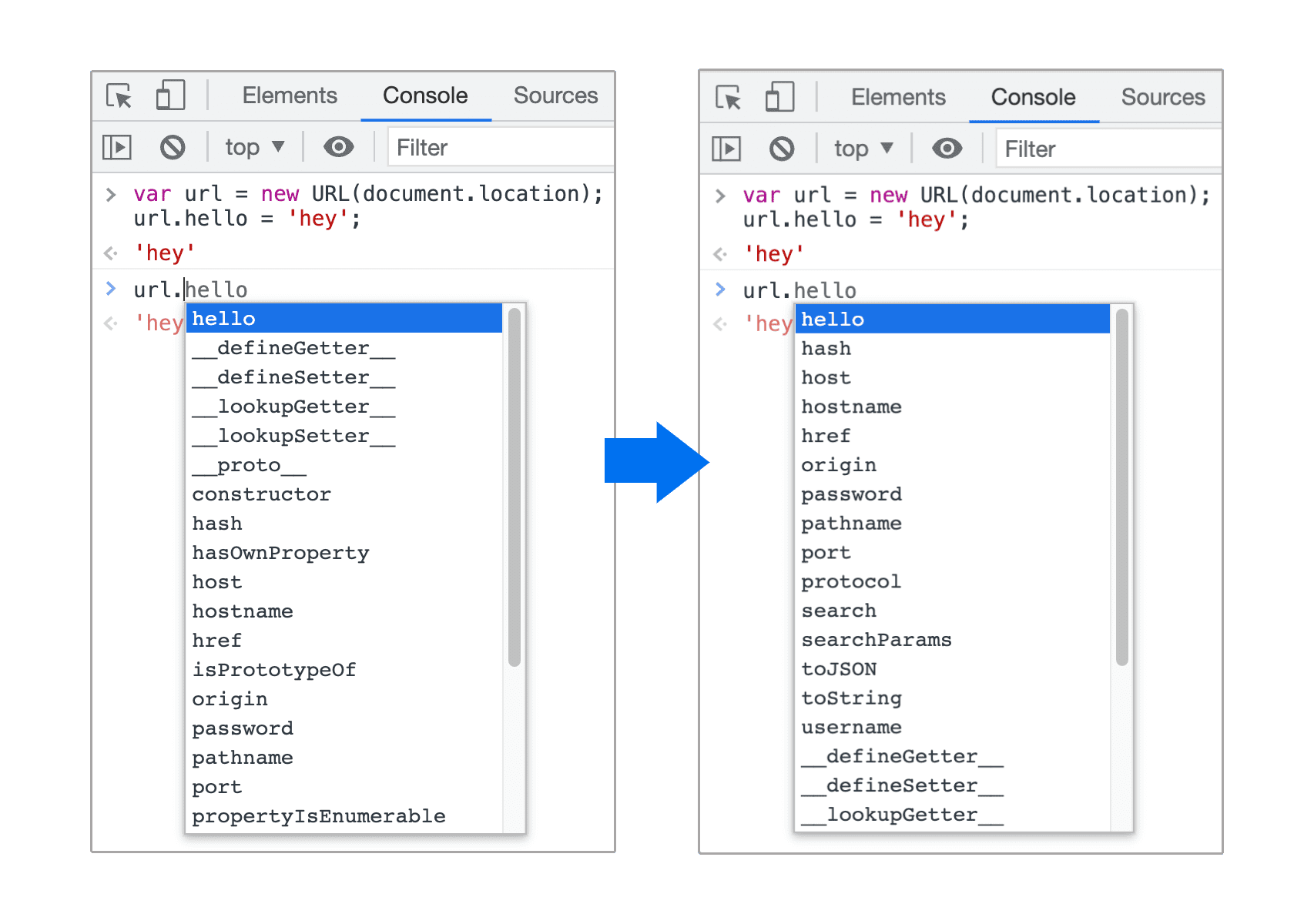 Saran pelengkapan otomatis yang ditingkatkan untuk objek JavaScript