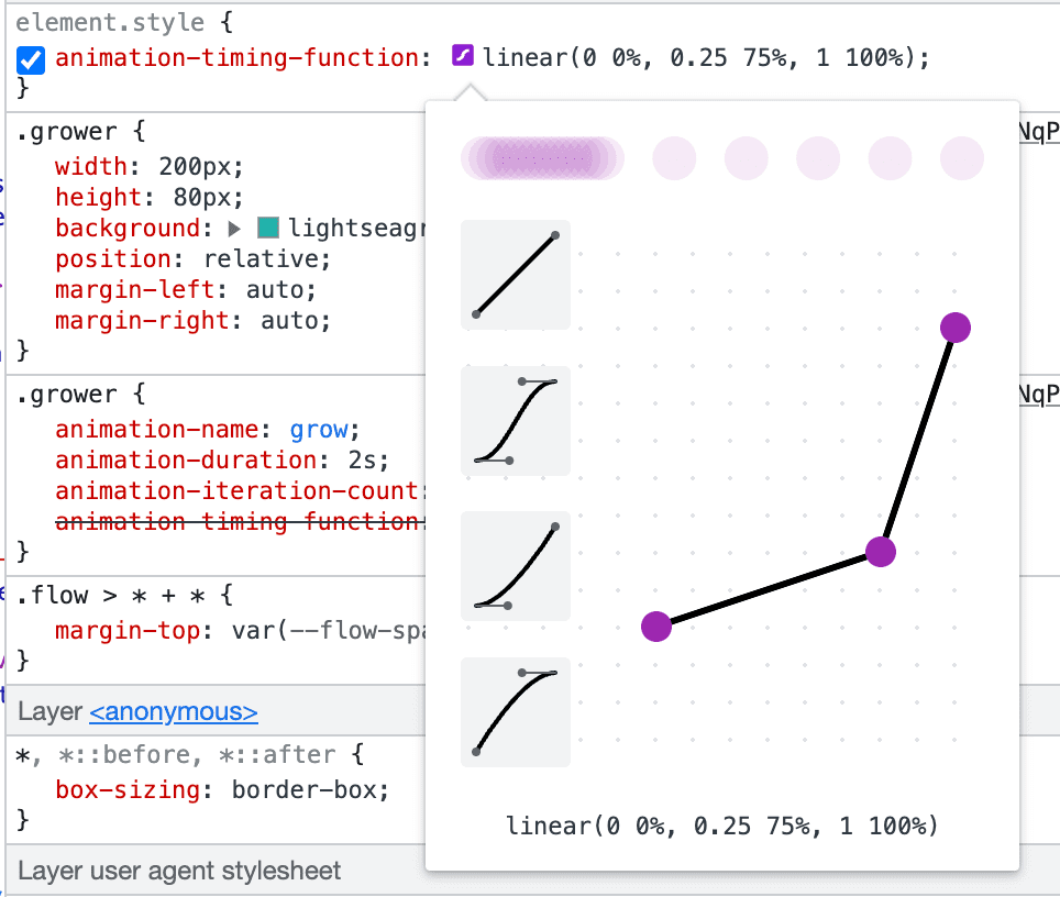 تصویری از ویرایشگر «خطی()» Chrome DevTools.