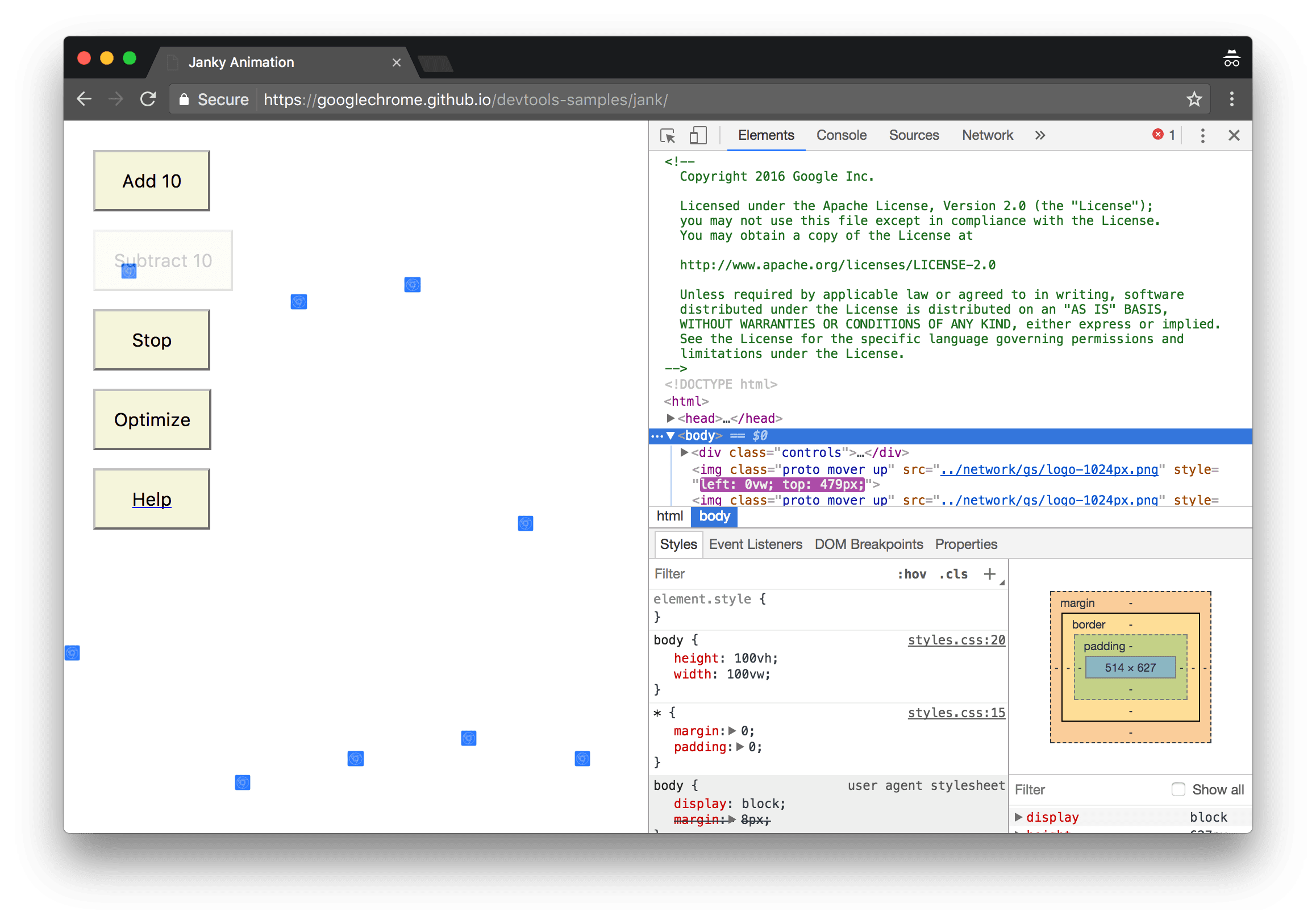 বামদিকে ডেমো এবং ডানদিকে DevTools৷