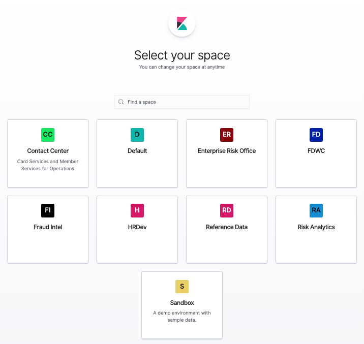 Screenshot of Kibana spaces