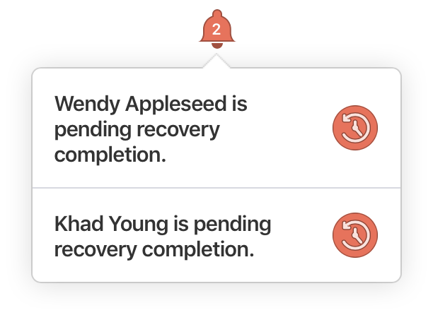 Pending recovery notifications on 1Password.com