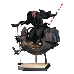 Explora la galaxia con la figura de Darth Maul con su Sith Speeder en escala 1/6 de Star Wars Episode I. Esta impresionante figura articulada, con aproximadamente 29 cm de altura