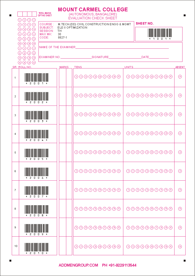 OMR Mark Sheet