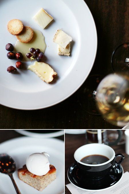 cheese plate; coffee; apricot brown butter spice cake