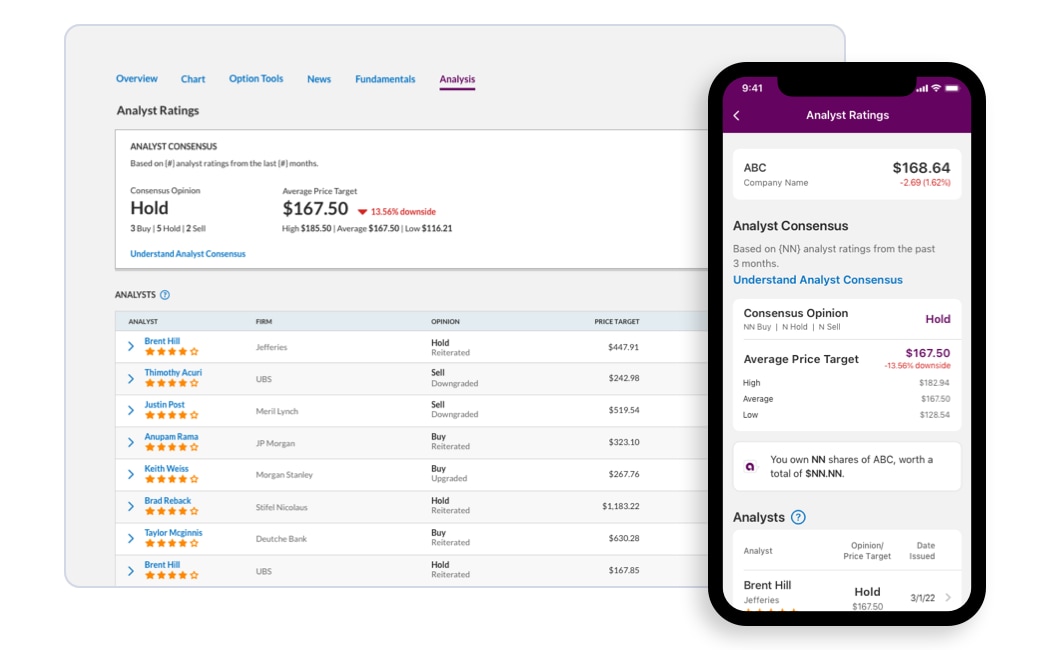 a desktop and mobile view of the TipRanks Analyst Ratings tool