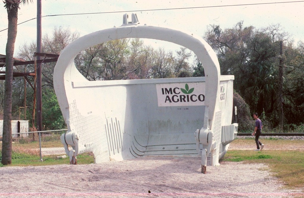 Dragline bucket used to pick up rock containing the phosphate