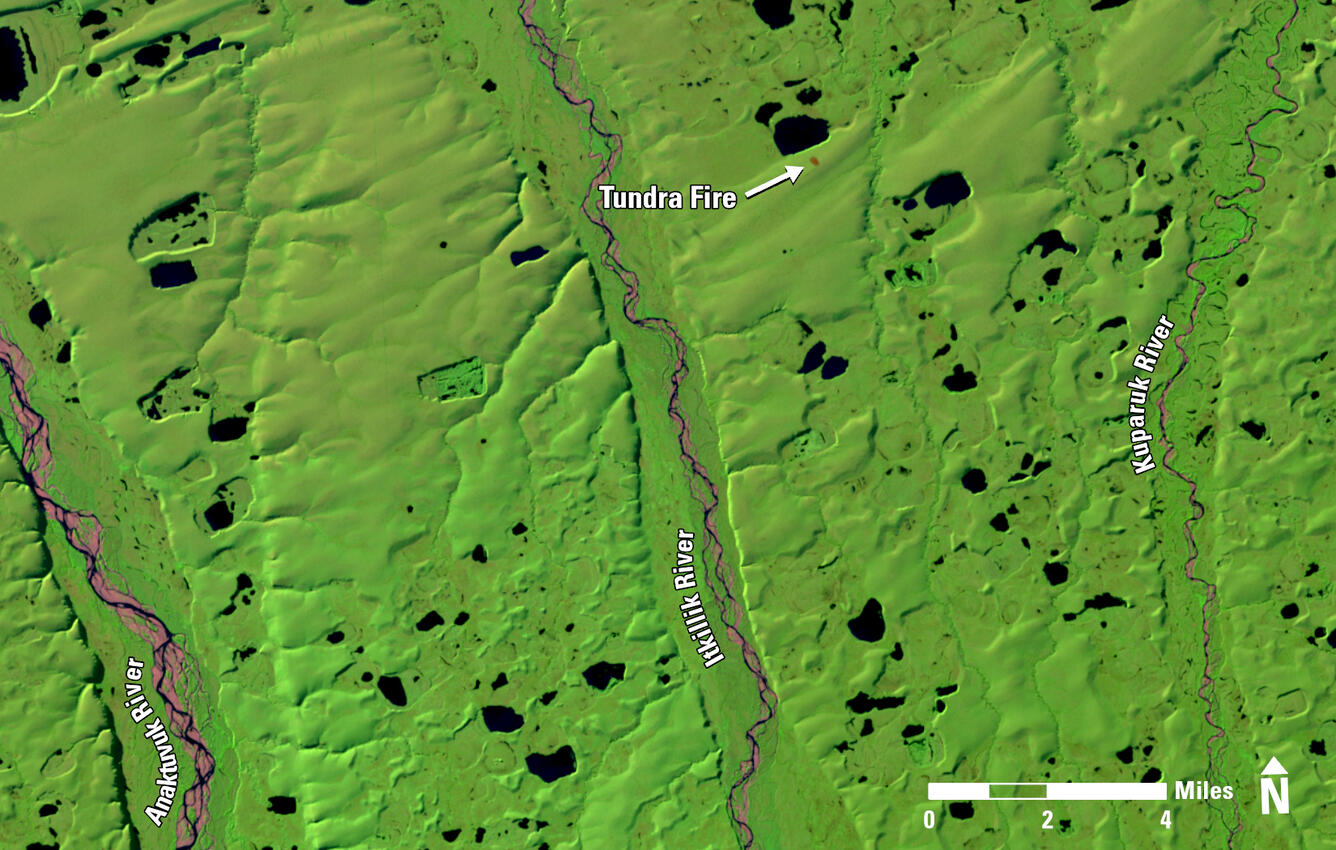 A burn scar from a tundra fire on the Arctic Slope in Alaska