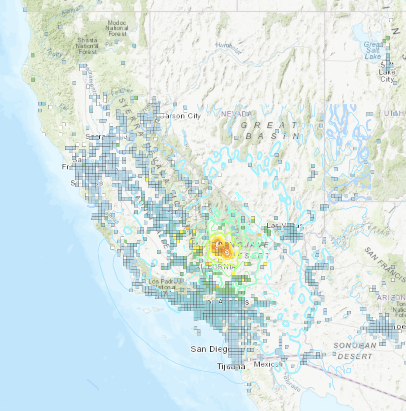 Felt Map 2019 Ridgecrest Earthquake