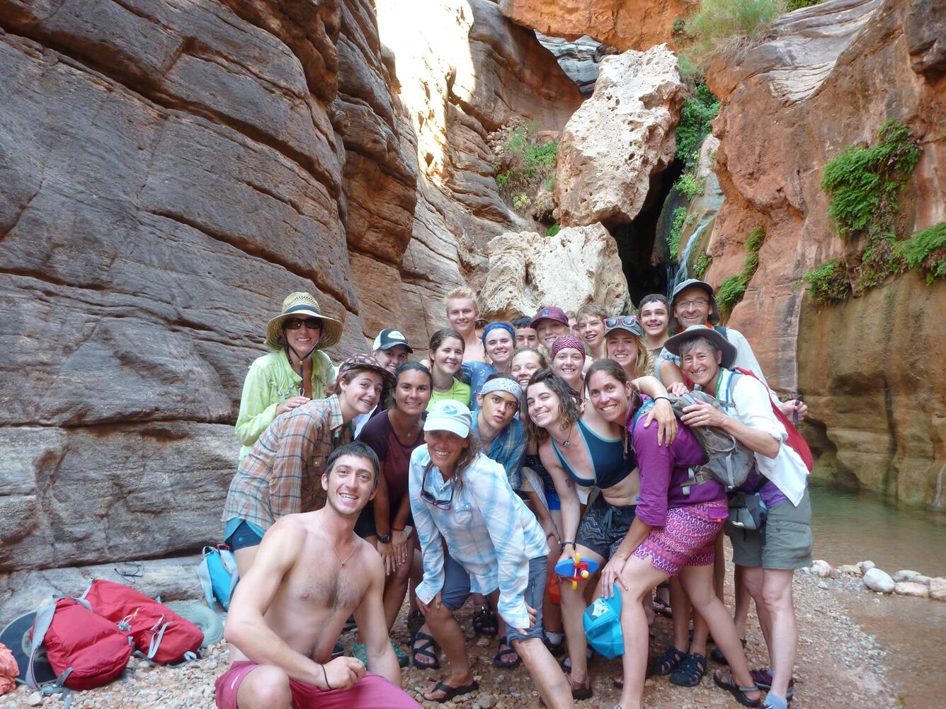 A Partners in Science trip with Secretary of Interior Sally Jewell poses for a photo at Elves Chasm in Grand Canyon